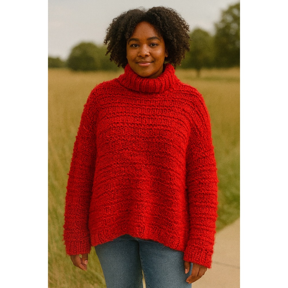 Russ Liz Claiborne Red Chunky Knit Turtleneck Sweater‎ X Large